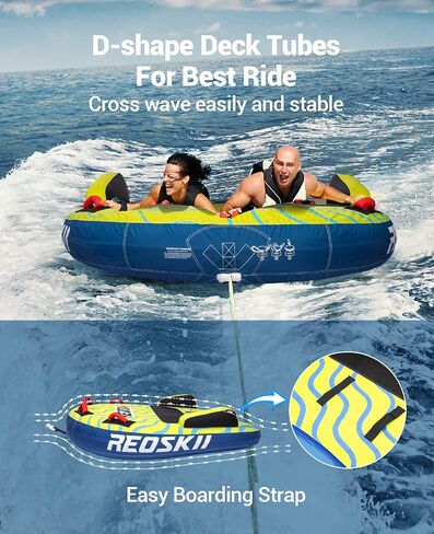 Towable Tubes for Boating 2 Person, Heavy Duty Boat Tubes and Towables, Inflatable Water Tubes for Boats to Pull with Fins, Drainage, Quick Connector, Large Capacity in Saudi Arabia