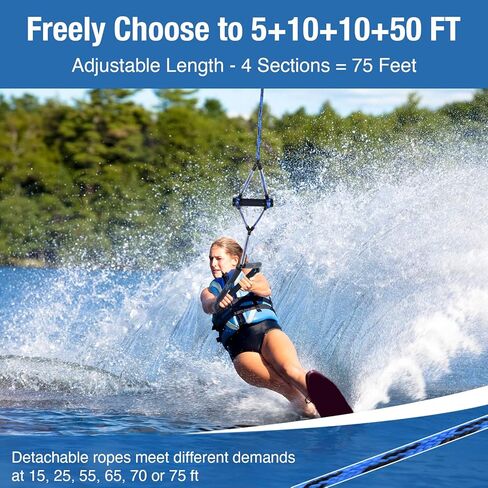 Affordura Wakeboard Rope حبل التزلج المائي مع مقبض حبال التزلج للرياضات المائية، حبل سحب التزلج للأنابيب 4 أقسام حبل سحب الأنبوب للرياضات المائية (75 قدمًا)، تتضمن حقيبة تخزين in Kuwait