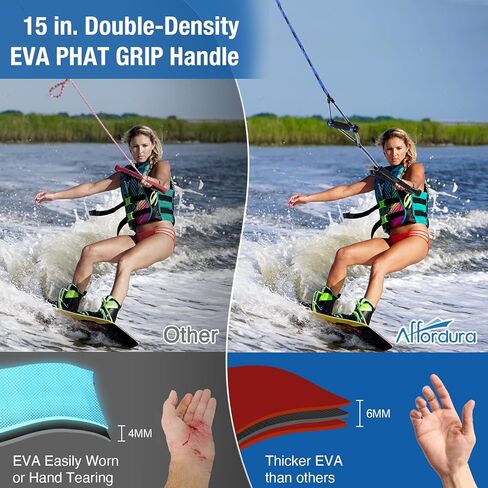 Affordura Wakeboard Rope حبل التزلج المائي مع مقبض حبال التزلج للرياضات المائية، حبل سحب التزلج للأنابيب 4 أقسام حبل سحب الأنبوب للرياضات المائية (75 قدمًا)، تتضمن حقيبة تخزين in Kuwait