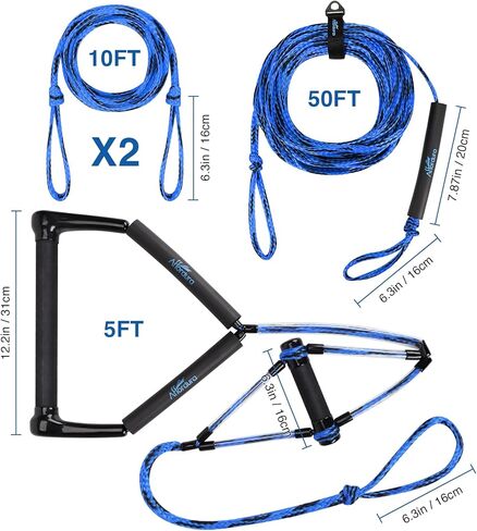 Affordura Wakeboard Rope حبل التزلج المائي مع مقبض حبال التزلج للرياضات المائية، حبل سحب التزلج للأنابيب 4 أقسام حبل سحب الأنبوب للرياضات المائية (75 قدمًا)، تتضمن حقيبة تخزين in Kuwait