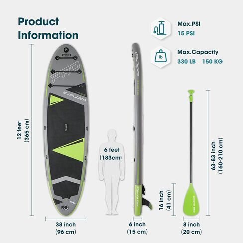 ألواح تجديف قابلة للنفخ، لوح تجديف عريض للغاية، مجداف من الألومنيوم قابل للتعديل مع ملحقات SUP، حقيبة مقاومة للماء، سطح مريح غير قابل للانزلاق للشباب والكبار (أخضر) in Kuwait
