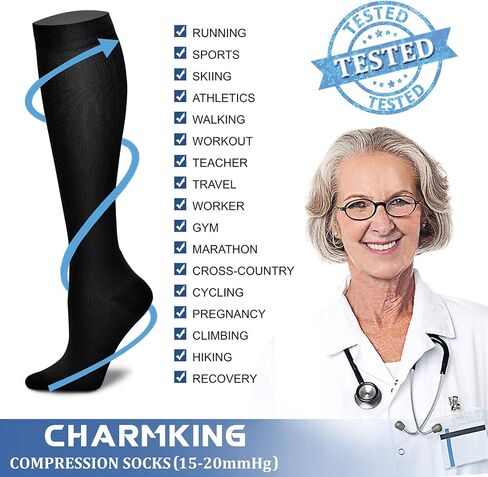 CHARMKING Compression Socks for Women & Men Circulation (3 Pairs) 15-20 mmHg is Best Support for Athletic Running Cycling in Saudi Arabia