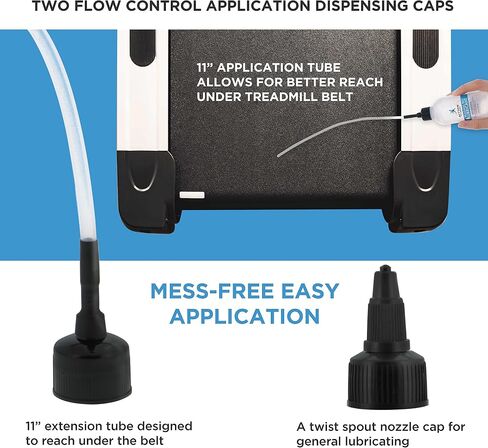 100% Silicone Treadmill Belt Lubricant, 8 Ounces (2 Pack, 4 oz. Bottles) with Both Application Tubes and Twist Spout Caps - Controlled Lube Flow, Full Belt Width Lubrication - Odorless in Saudi Arabia