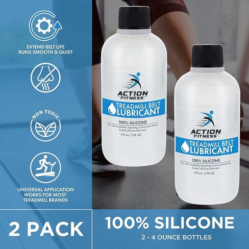 100% Silicone Treadmill Belt Lubricant, 8 Ounces (2 Pack, 4 oz. Bottles) with Both Application Tubes and Twist Spout Caps - Controlled Lube Flow, Full Belt Width Lubrication - Odorless in Saudi Arabia