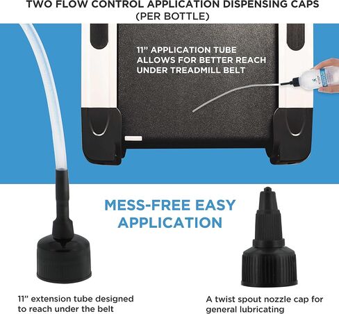 100% Silicone Treadmill Belt Lubricant, 8 Ounces (2 Pack, 4 oz. Bottles) with Both Application Tubes and Twist Spout Caps - Controlled Lube Flow, Full Belt Width Lubrication - Odorless in Saudi Arabia
