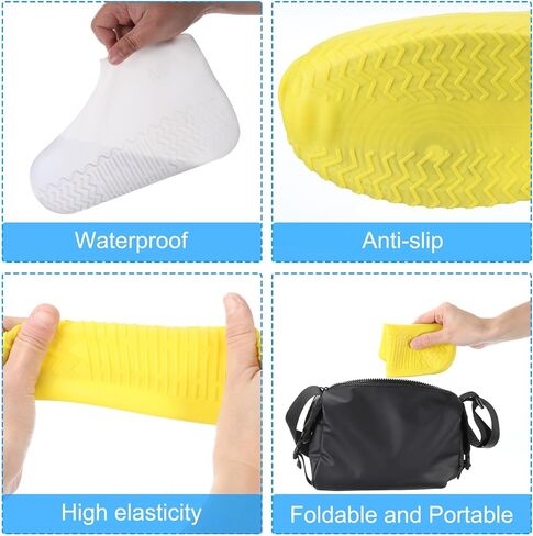 PATIKIL M Silicone Waterproof Shoe Covers, 1 Pair Thickened Reusable Non-Slip Foldable Rain Shoes Cover Overshoes Galoshes Protector for Outdoor Rain Snow, Blue in Saudi Arabia