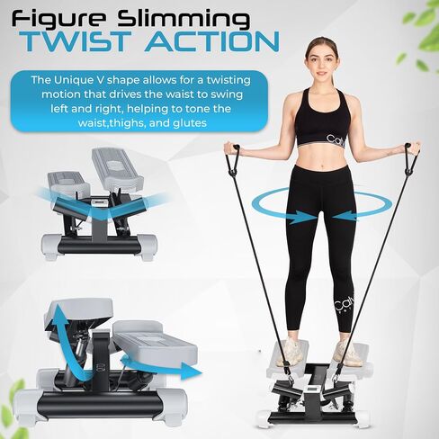 Advanced Twist Motion Mini Steppers for Exercise at Home, Portable Stair Steppers with Ultra Quiet Design, Resistance Bands & Mat - Hydraulic Fitness Stair Climber, 350lbs Weight Capacity in Saudi Arabia