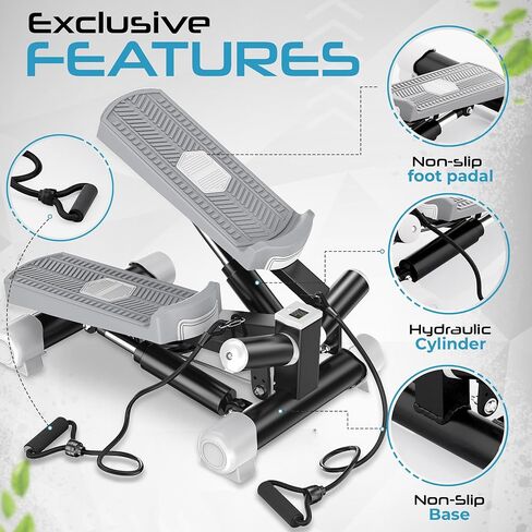Advanced Twist Motion Mini Steppers for Exercise at Home, Portable Stair Steppers with Ultra Quiet Design, Resistance Bands & Mat - Hydraulic Fitness Stair Climber, 350lbs Weight Capacity in Saudi Arabia