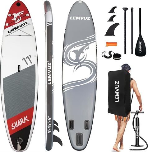 11Ft Inflatable Stand Up Paddle Board,11'×33"×6" Paddle Board with Premium SUP Accessories and Backpack,3 Surf Control Fins,Adjustable Paddle Leash,Hand Pump,Paddle Boards for Adults in Saudi Arabia