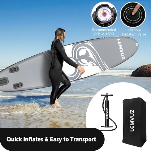 11Ft Inflatable Stand Up Paddle Board,11'×33"×6" Paddle Board with Premium SUP Accessories and Backpack,3 Surf Control Fins,Adjustable Paddle Leash,Hand Pump,Paddle Boards for Adults in Saudi Arabia
