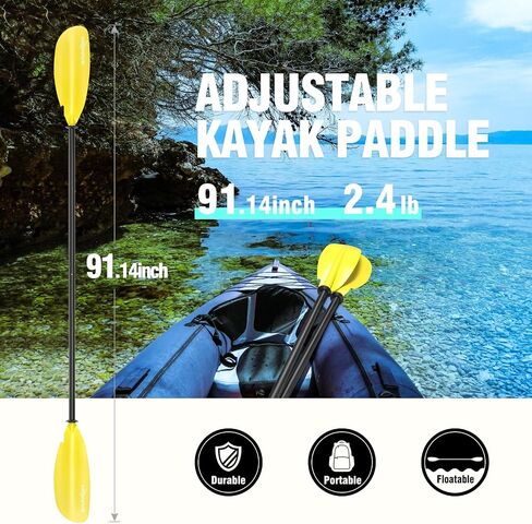 Kayak Paddle 231cm/91.3in, Aluminum Shaft with Reinforced Fiberglass Blade, Adjustable Rowing Paddle for Light Kayaks in Saudi Arabia