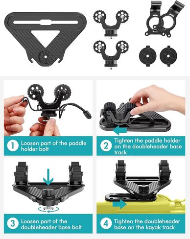Doubleheader with Dual Kayak Paddle Holder, Multi-Functional Kayak Paddle/Net/Gaff Holder with Two SnapNStrap Tethers, Kayak Track Mount Accessories for Fishing in Saudi Arabia