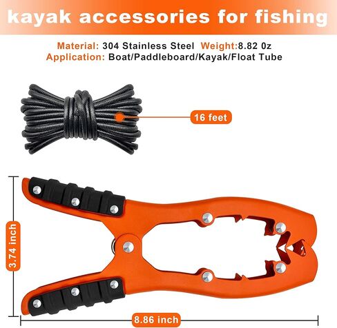 مقبض مرساة كاياك، مقبض مرساة زورق، حبل مرساة بطول 16 قدم - مقابض مطاطية - فولاذ مطلي، معدات ملحقات صيد قوارب الكاياك، لصياد التجديف/مجداف النهر in Kuwait