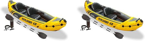 Intex Explorer K2 2 Person Inflatable Kayak Set w/Inflatable Seats and Backrest, Aluminum Oars, Repair Patch, Bag Carry and Air Pump (2 Pack), Yellow in Saudi Arabia