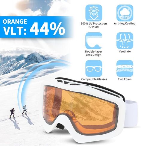 FOCUHUNTER OTG Ski Goggles Over Glasses Ski Snowboard Goggles Anti Fog, 100% UV Protection Snow Goggles for Men Women Adult in Saudi Arabia