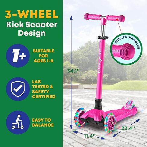Kids Scooter – Children and Toddler 3 Wheel Kick Scooter – LED Wheel Lights Illuminate When Rolling Lifemaster in Saudi Arabia