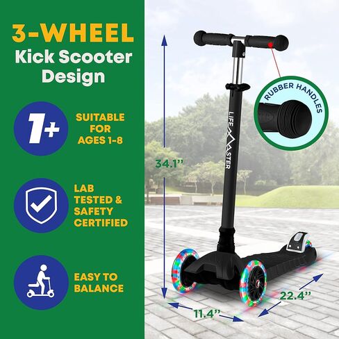Kids Scooter – Children and Toddler 3 Wheel Kick Scooter – LED Wheel Lights Illuminate When Rolling Lifemaster in Saudi Arabia