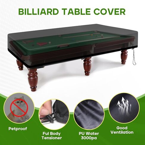 K-Musculo Pool Table Cover, 420D Billiard Table Cover, Waterproof and Tearproof,6.5/7/7.5/8/8.5/9 FT-8.5FT 106" D x 59" W x 8" H in Kuwait