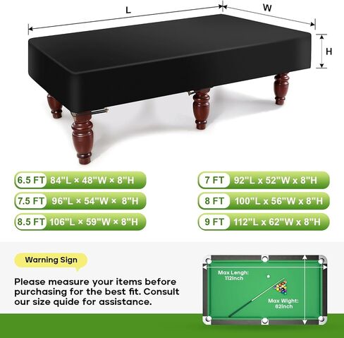 K-Musculo Pool Table Cover, 420D Billiard Table Cover, Waterproof and Tearproof,6.5/7/7.5/8/8.5/9 FT-8.5FT 106" D x 59" W x 8" H in Kuwait