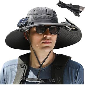 Wide Brim Solar Fan Outdoor Fishing Hat, 2 Solar Fan Hats for Men, USB & Solar Powered Fan Hat, Sombrero para el Sol Hombre, Sombrero con Ventilador Solar, Fan Hat Solar Powered UPF 50+ Grey in Kuwait