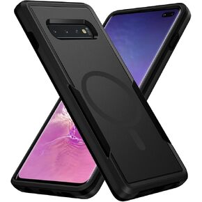 for Samsung Galaxy S10 Plus Case,[Compatible with Magsafe] [Military Grade Drop Tested] Shockproof Magnetic Tough Rugged Protective Phone Case -6.4 inch (Black) in Kuwait