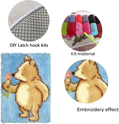 طقم سجادة مزلاج هوك للبالغين من خيوط الكروشيه DIY مع قماش مطبوع بالألوان الأسود نمط القط البساط صنع الحرف التطريز مجموعة ديكور المنزل هدية المهرجان 51 سم × 35 سم in Kuwait