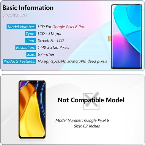 OLED Screen for Google Pixel 6 Pro Screen Replacement for Google Pixel 6 Pro 5G GLUOG G8VOU LCD Display Touch Screen Digitizer Assembly with Tools（Support Fingerprint） in Saudi Arabia