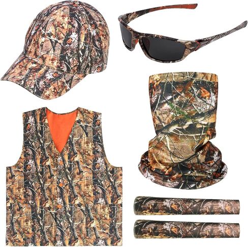 Yewong 5 Pieces Camouflage Outdoors Hunting Vest and Hat Set with Camo Accessories for Hiking Fishing Jungle Game in Kuwait