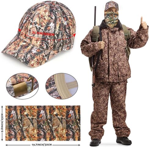 Yewong 5 Pieces Camouflage Outdoors Hunting Vest and Hat Set with Camo Accessories for Hiking Fishing Jungle Game in Kuwait