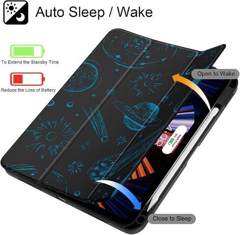 Tuiklol for iPad (A16 Chip) 11th Generation 11 inch 2025 / iPad 10th Generation 10.9 inch 2022 Case, Buit in Pencil Holder with Clear Back Shell Cover Trifold Stand Auto Wake/Sleep, Space Comets in Saudi Arabia