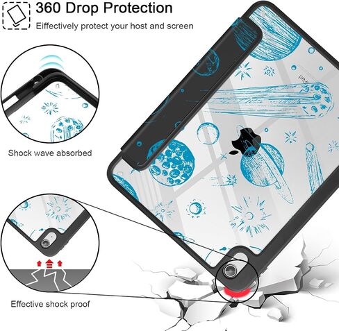 Tuiklol for iPad (A16 Chip) 11th Generation 11 inch 2025 / iPad 10th Generation 10.9 inch 2022 Case, Buit in Pencil Holder with Clear Back Shell Cover Trifold Stand Auto Wake/Sleep, Space Comets in Saudi Arabia