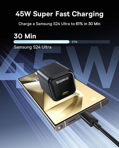 BASEUS 45W USB C Charger Block & BASEUS 22.5W PD Fast Charging 10000MAH POWER BANK مدمجة في USB C CABLE in Kuwait