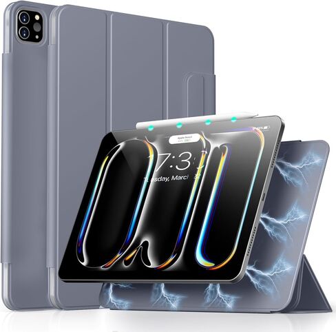 AOB لـ iPad Pro 13 Inch Case M4 (2024) ، مرفق مغناطيسي ، حالة حامل ثلاثي Slim ، يدعم Pencil Pro و Pencil (USB-C) ، الرمادي in Kuwait