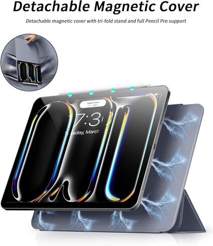 AOB لـ iPad Pro 13 Inch Case M4 (2024) ، مرفق مغناطيسي ، حالة حامل ثلاثي Slim ، يدعم Pencil Pro و Pencil (USB-C) ، الرمادي in Kuwait
