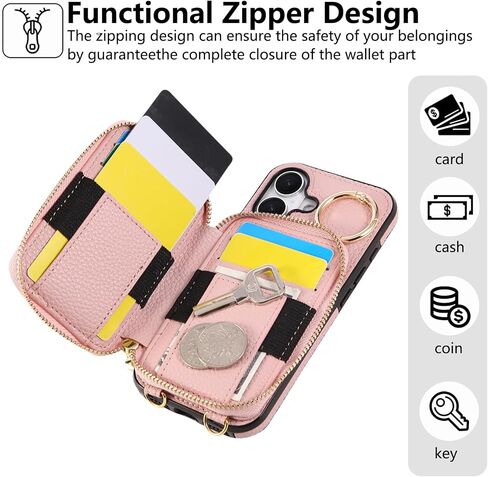 Asuwish Phone Case for iPhone 17 Pro 6.3 inch 2025 Zipper Wallet Cell with with Glass Glass Screen Protector Ring Ring Slot Crossbody Strap Lanyard I Phone17 I17 17Pro Women Black in Kuwait
