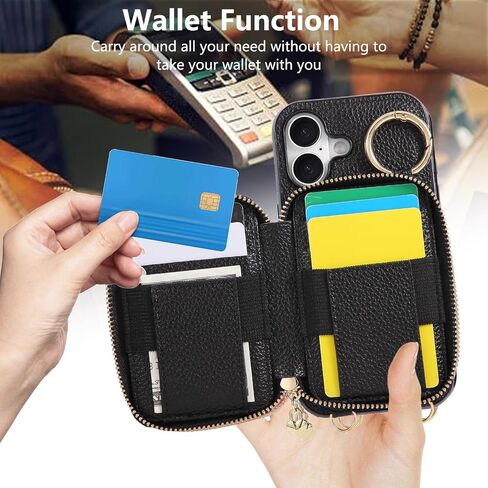 Asuwish Phone Case for iPhone 17 Pro 6.3 inch 2025 Zipper Wallet Cell with with Glass Glass Screen Protector Ring Ring Slot Crossbody Strap Lanyard I Phone17 I17 17Pro Women Black in Kuwait