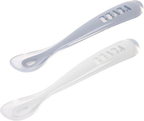 BEABA Baby's First Stage Baby Feeding Spoon Set with Travel Case, The Original Soft Tip Silicone Baby Spoons for Babies, Travel Set, Gum Friendly BPA Lead Phthalate and Plastic Free, Rain + Cloud in Saudi Arabia