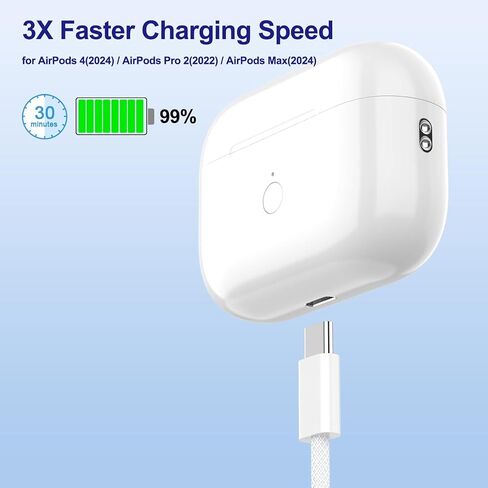 10FT AirPods 4 Charger Fast Charging USB C Wall Block Plug&10Foot USB C to C Woven Cable for AirPods 4,Air-Pods Pro 2,Air-Pods Max 2 (2024),TV Remote 3/4th,TV 4K/Siri Remote 3,iPhone 16/15,Pro Max in Kuwait