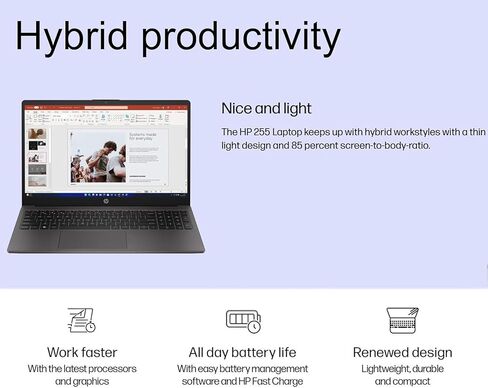 HP 255 G10 LAPTOP ، 15.6 "شاشة FHD ، Ryzen 5 7530U معالج ، ذاكرة الوصول العشوائي 32 جيجابايت ، 1 تيرابايت SSD ، Windows 11 Pro ، طلاء مضاد للشفقة ، لوحة اللمس متعددة اللمسات ، كاميرا HD مع الحد من الضوضاء الزمنية للحد من الضوضاء الزمنية in Kuwait