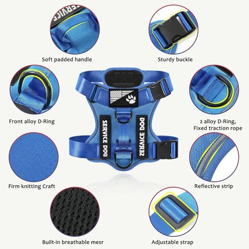 Demigreat Service Dog Harness، عاكس سترة الكلب مع 5 قطع من الرقع، حزام أكسفورد ناعم قابل للتعديل للحيوانات الأليفة، شبكة داخلية من الطبقة، سهل التحكم للكلاب in Kuwait