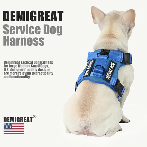 Demigreat Service Dog Harness، عاكس سترة الكلب مع 5 قطع من الرقع، حزام أكسفورد ناعم قابل للتعديل للحيوانات الأليفة، شبكة داخلية من الطبقة، سهل التحكم للكلاب in Kuwait