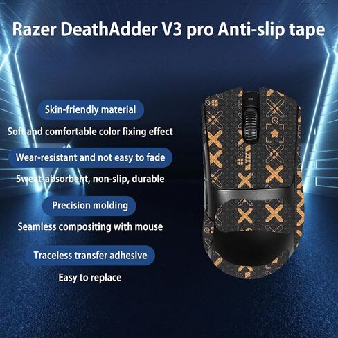 شريط قبضة الماوس تغطية كاملة لـ Razer Deathadder V3 Pro ، شريط قبضة مضاد للانزلاق ، مجموعة ترقية الفئران المهنية المقاومة للعرق (Black & Gold) in Kuwait