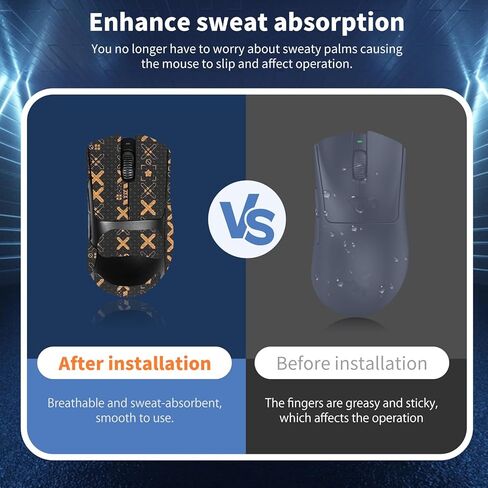 شريط قبضة الماوس تغطية كاملة لـ Razer Deathadder V3 Pro ، شريط قبضة مضاد للانزلاق ، مجموعة ترقية الفئران المهنية المقاومة للعرق (Black & Gold) in Kuwait