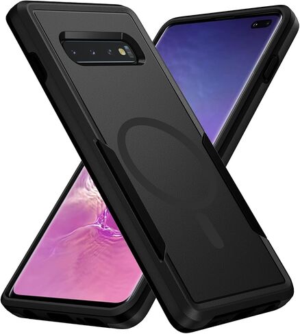 for Samsung Galaxy S10 Plus Case,[Compatible with Magsafe] [Military Grade Drop Tested] Shockproof Magnetic Tough Rugged Protective Phone Case -6.4 inch (Black) in Kuwait