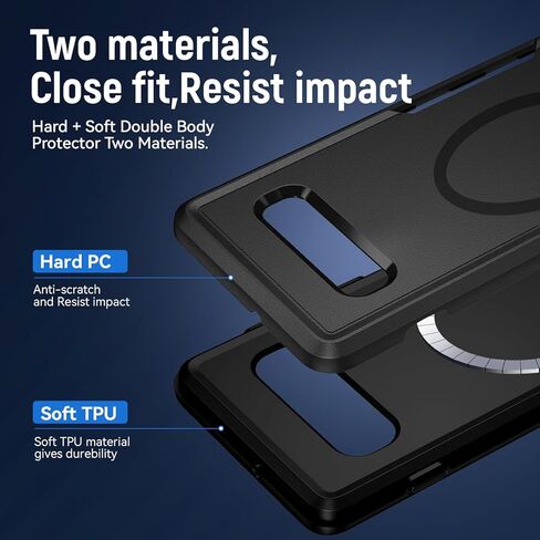 for Samsung Galaxy S10 Plus Case,[Compatible with Magsafe] [Military Grade Drop Tested] Shockproof Magnetic Tough Rugged Protective Phone Case -6.4 inch (Black) in Kuwait