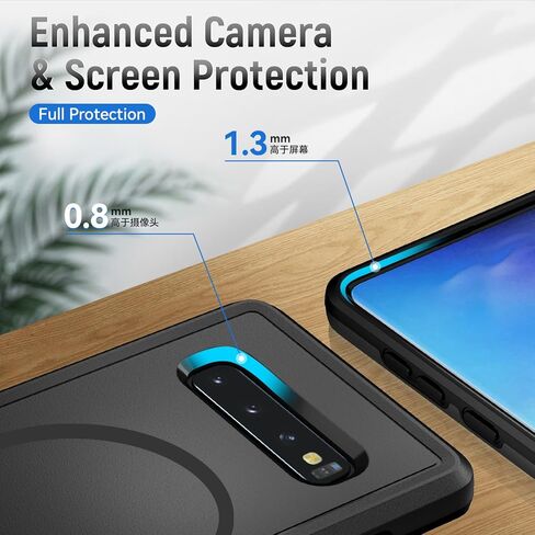 for Samsung Galaxy S10 Plus Case,[Compatible with Magsafe] [Military Grade Drop Tested] Shockproof Magnetic Tough Rugged Protective Phone Case -6.4 inch (Black) in Kuwait