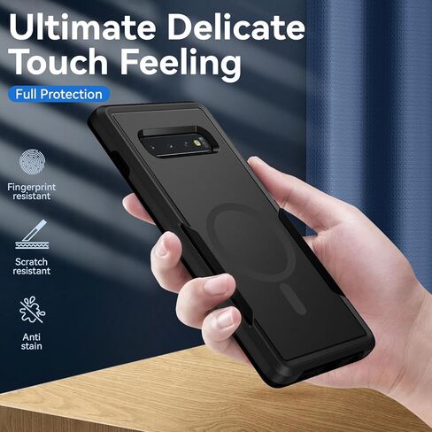 for Samsung Galaxy S10 Plus Case,[Compatible with Magsafe] [Military Grade Drop Tested] Shockproof Magnetic Tough Rugged Protective Phone Case -6.4 inch (Black) in Kuwait