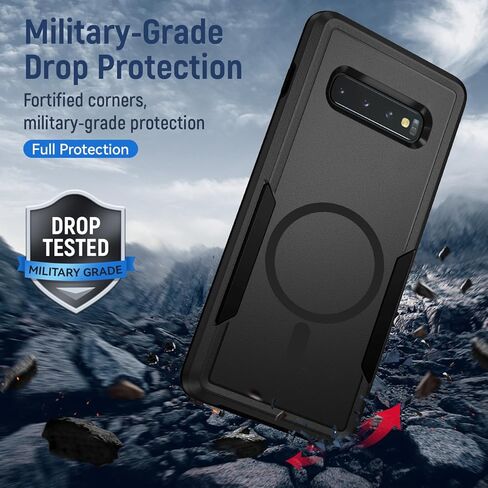 for Samsung Galaxy S10 Plus Case,[Compatible with Magsafe] [Military Grade Drop Tested] Shockproof Magnetic Tough Rugged Protective Phone Case -6.4 inch (Black) in Kuwait
