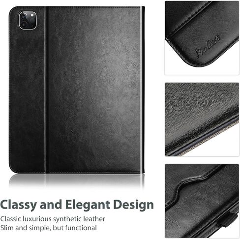 Procase Leather Case for Ipad Pro 13 Inch M4 2024 مع حامل قلم رصاص ، وغطاء منصات PU Leather Cover متعددة الزوايا الورقة الذكية مع جيب أمامي حزام يدوي لـ iPad Pro 13 "2024 (7th Gen) -black in Kuwait