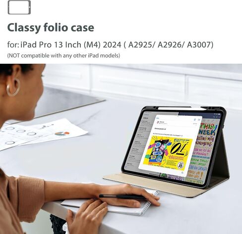Procase Leather Case for Ipad Pro 13 Inch M4 2024 مع حامل قلم رصاص ، وغطاء منصات PU Leather Cover متعددة الزوايا الورقة الذكية مع جيب أمامي حزام يدوي لـ iPad Pro 13 "2024 (7th Gen) -black in Kuwait
